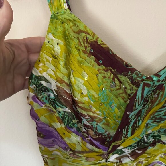 Y2K Sue Wong Pleated Silk Evening Gown Beaded Sequins Womens Sz 4 Formal Dress - Picture 6 of 9